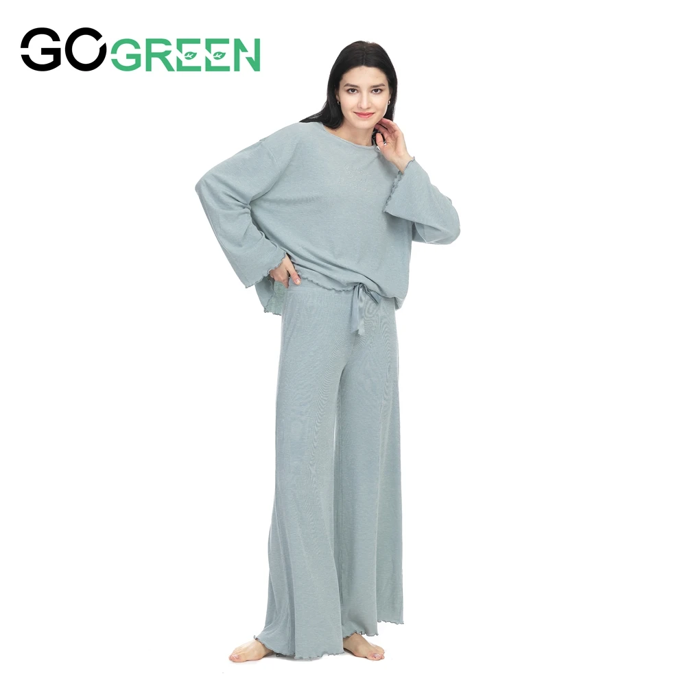 Keep Warm And Smooth Cotton Long Sleeve Light Blue Fleece Pajama Sets