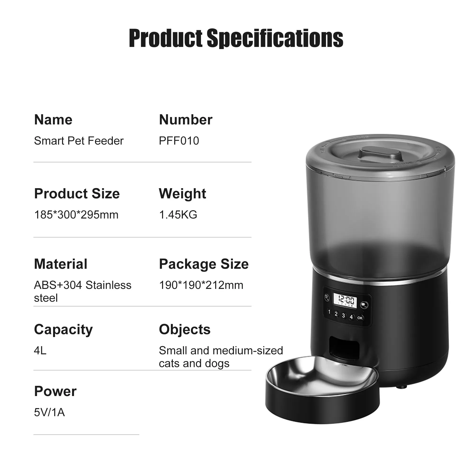 Automatic Button Controlled 4L Pet Feeder 110V-127V 120V 220V 230V 240V Input 5V Out putdog and cat me bowl Smart food dispenser