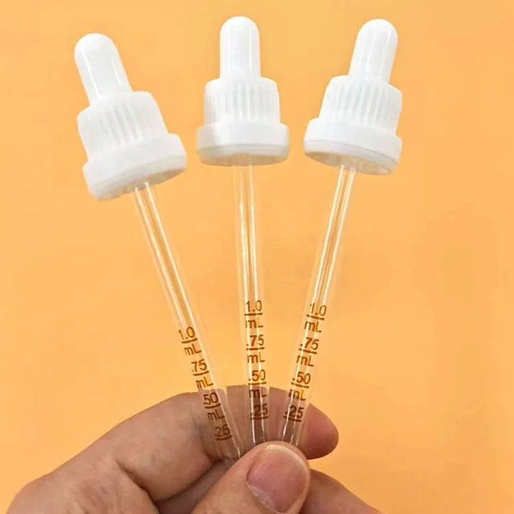 clear matte essential oil glass silicone measure Euro dropper 18mm plastic pp cap eco friendly white rubber dropper with pipette