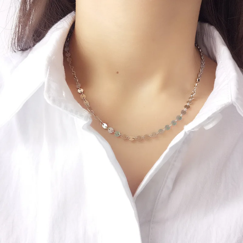 
Shiny Coin Chain Choker 925 Sterling Silver Vintage Non Tarnish non hypoallergenic Jewelry Women Small Disc Choker Necklace 
