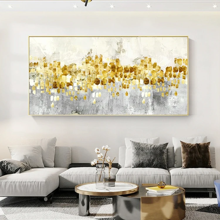 Modern Large Light Luxury Framed Textured Handmade Abstract Gold Canvas Oil Painting For Home Wall Art Living Room Decor