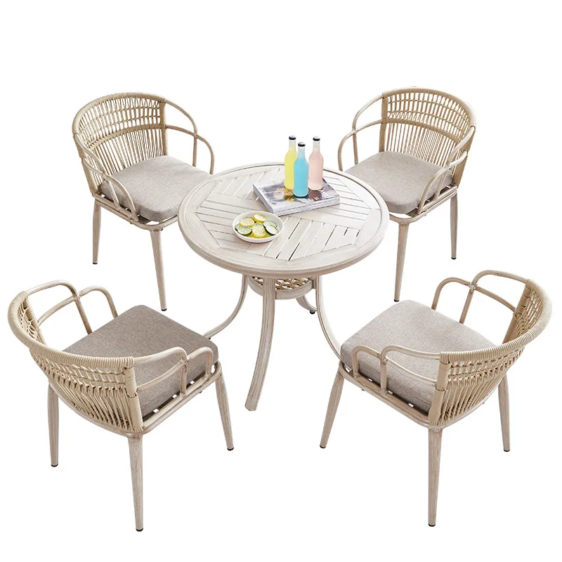 Aluminium table ivory white drawing room garden indoor funiture woven dining cuerda chair outdoor rope
