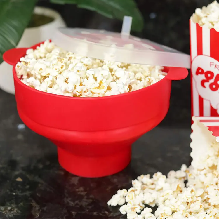 Silicone Microwave Popcorn Popper With Cover Collapsible Bowl Popcorn Making Quick and Easy Popcorn Making Bowl