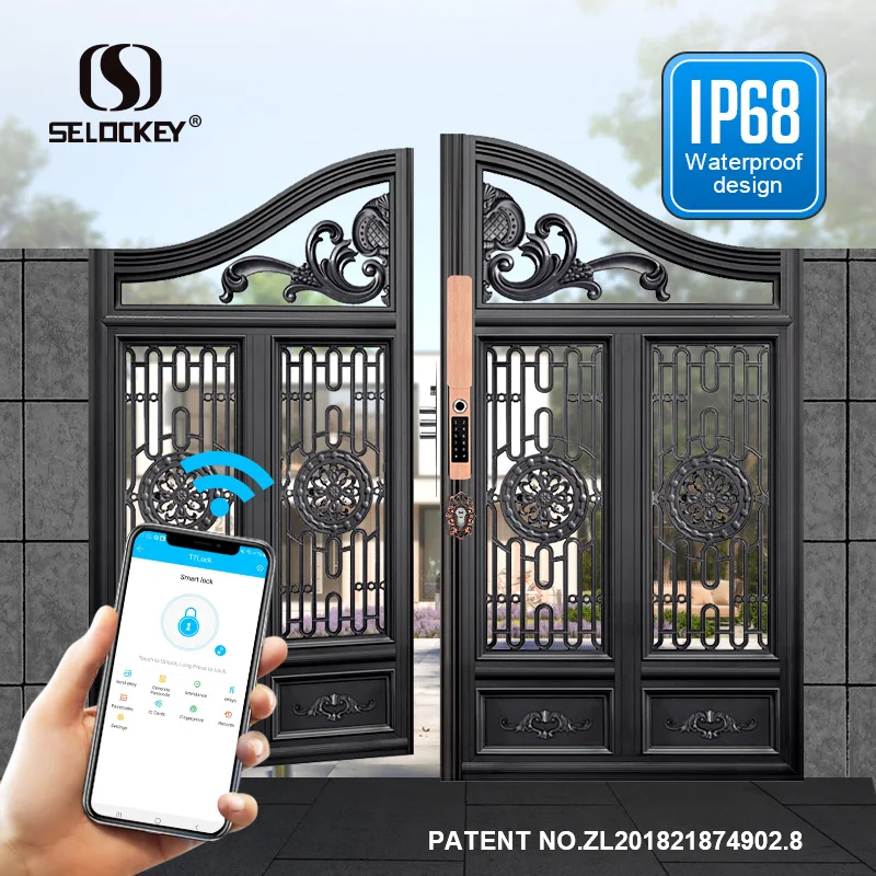 
IP68 waterproof finger print smart door lock wifi gespaarten for Double gate aluminum art door 
