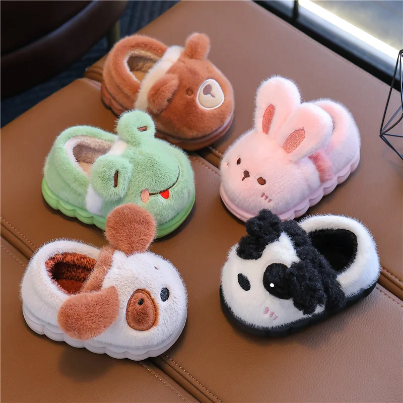 2023 Animal Cute Winter Thickness Warmth Anti Cold Kids Indoor Cover Heel Cotton Kids Fur Slipper