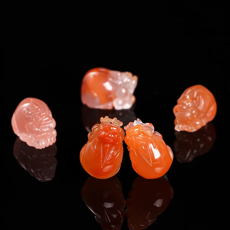 JD GEMS Semi Precious Gemstone Carved Cute Animal Floral Shape Natural Ice China Red Agate Beads with Hole for Jewelry Making