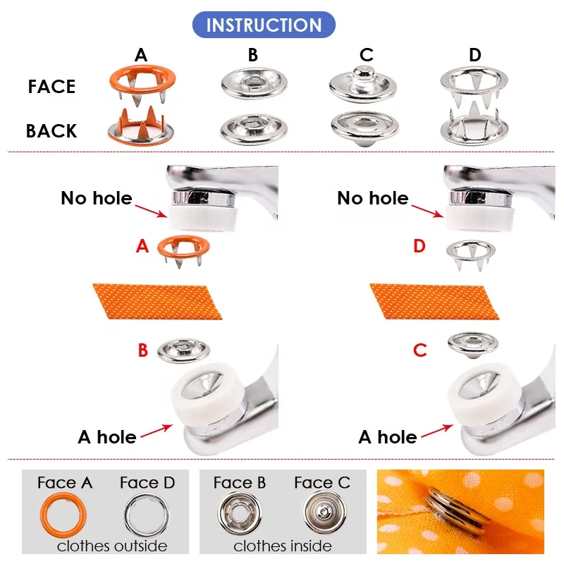 2022 DIY Paint Brass Metal Ring Prong Snap Button Black White Red Orange Yellow Green Blue Purple Pink Color