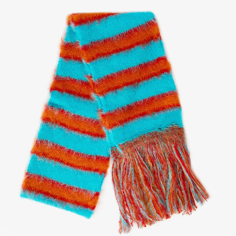 Custom OEM & ODM crocheted men women sweater knitted scarf winter mohair knitwear striped knit scarf