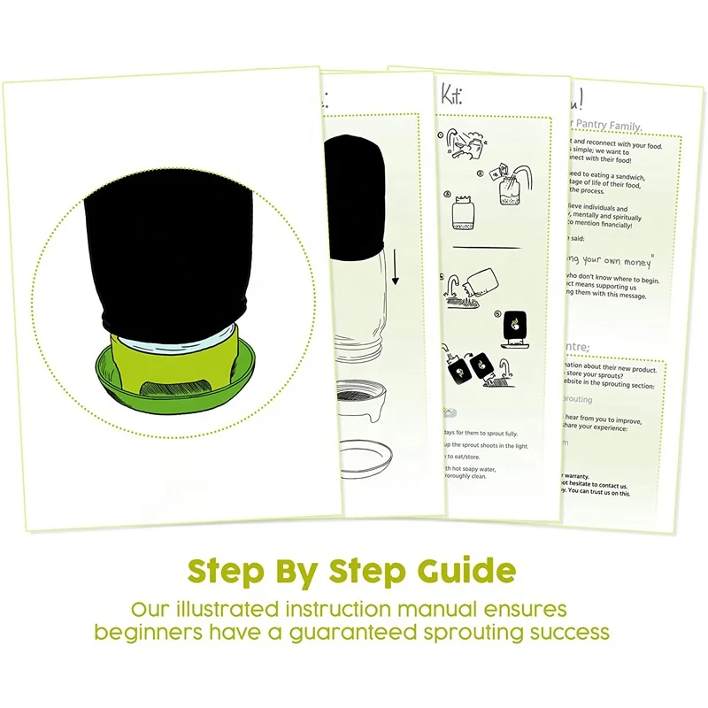 Sprouting Jar Kit Seed Sprouter Set - Wide Mouth Mason Jar, Stainless Steel Mesh Lid, Blackout Sleeve and Plastic Drip Tray