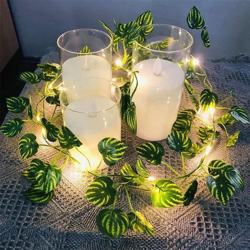 Sales Reasonable Price Led Decorations Light Leaf Xmas Copper Wire Artificial Green Watermelon Vine Ivy Leaves String Lights