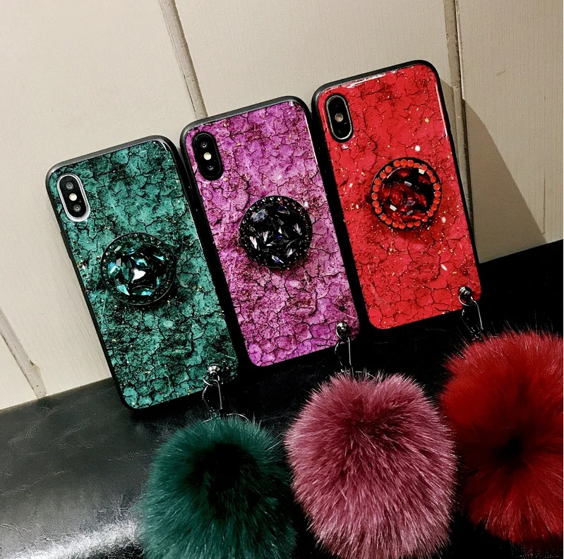 Case For iPhone 13 XR 8 Plus PC TPU Bracket Coloured Marble Pattern With Rope Phone Mobile Cover