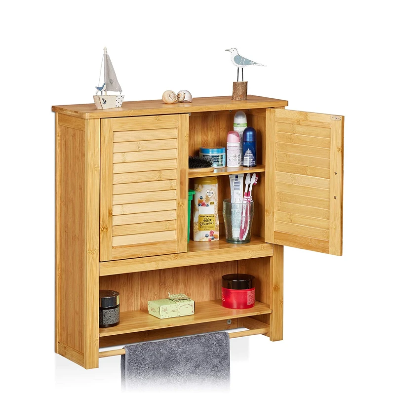 Bathroom Toilet Storage  cabinet Rack Bamboo Wall  storage Cabinet with Towel rack