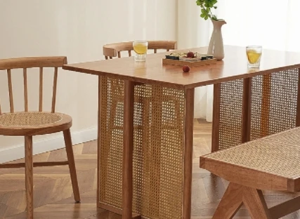 Rattan weaving dining table retro and simple solid wood table Wood Kitchen Restaurant dining table