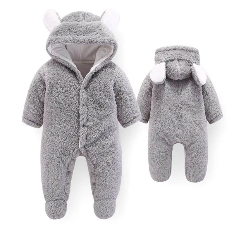 Warm Baby Winter Jumpsuit Fleece Newborn Romper Suits Cute Thick Bear Snowsuit for 0-12 months Baby Winter Clothes