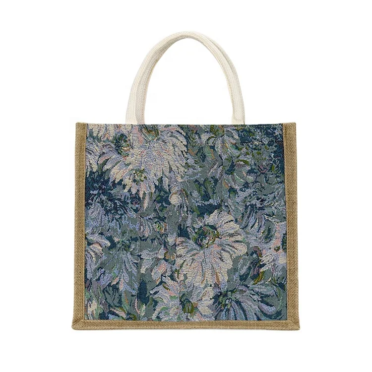 2023 модная маленькая сумка-тоут из льна и джута с логотипом на заказ оптовая продажа многоразовая дорожная пляжная сумка для подарков