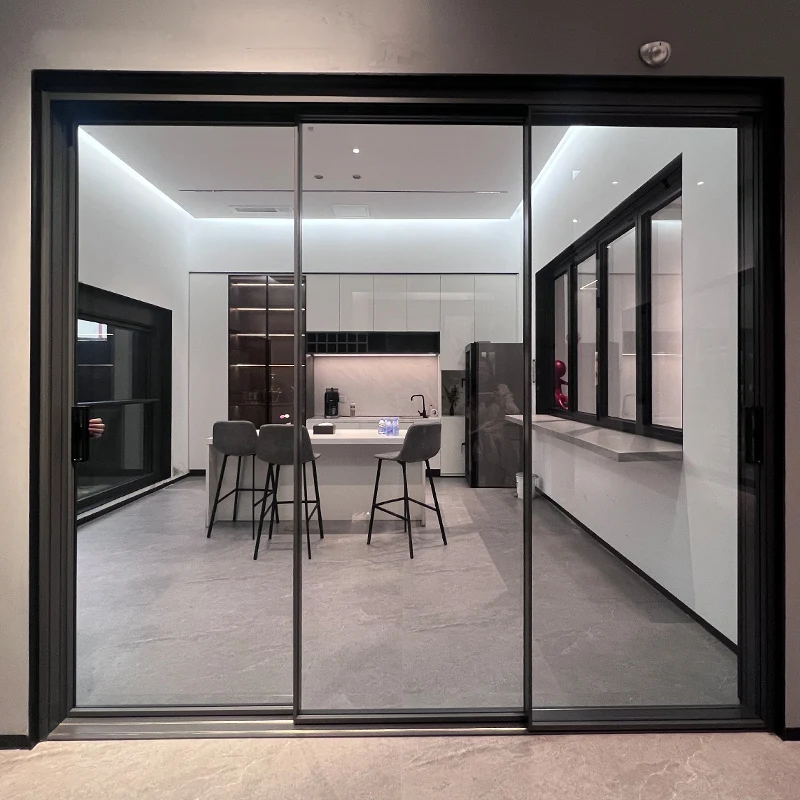 Soundproof Blind Screen Aluminum Double Tempered Patio Glass Sliding Doors