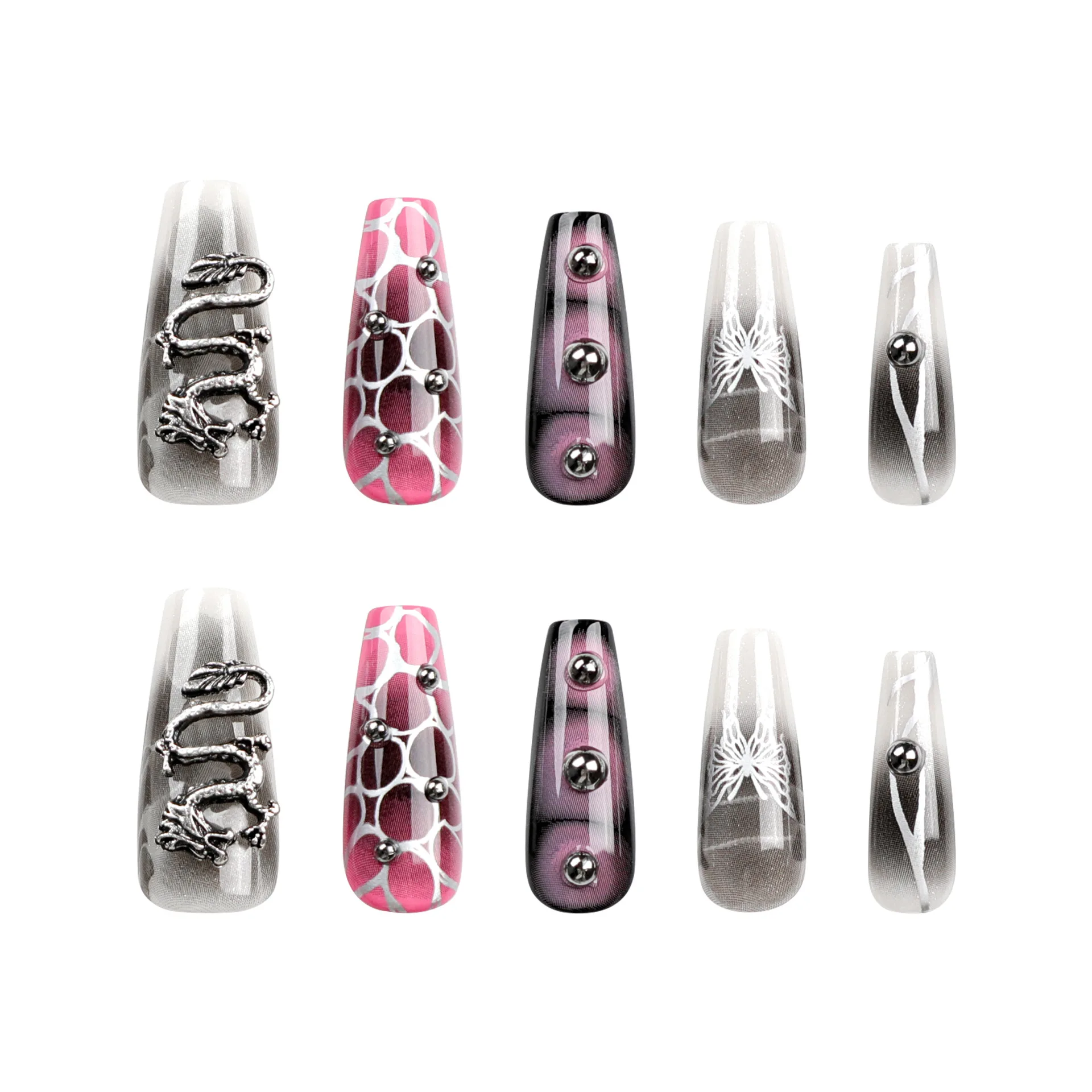 High Quality Wholesale Prices Butterfly Chinese Dragon False nails Heavy Metal Stick-on nails Parker Style Press-on nail