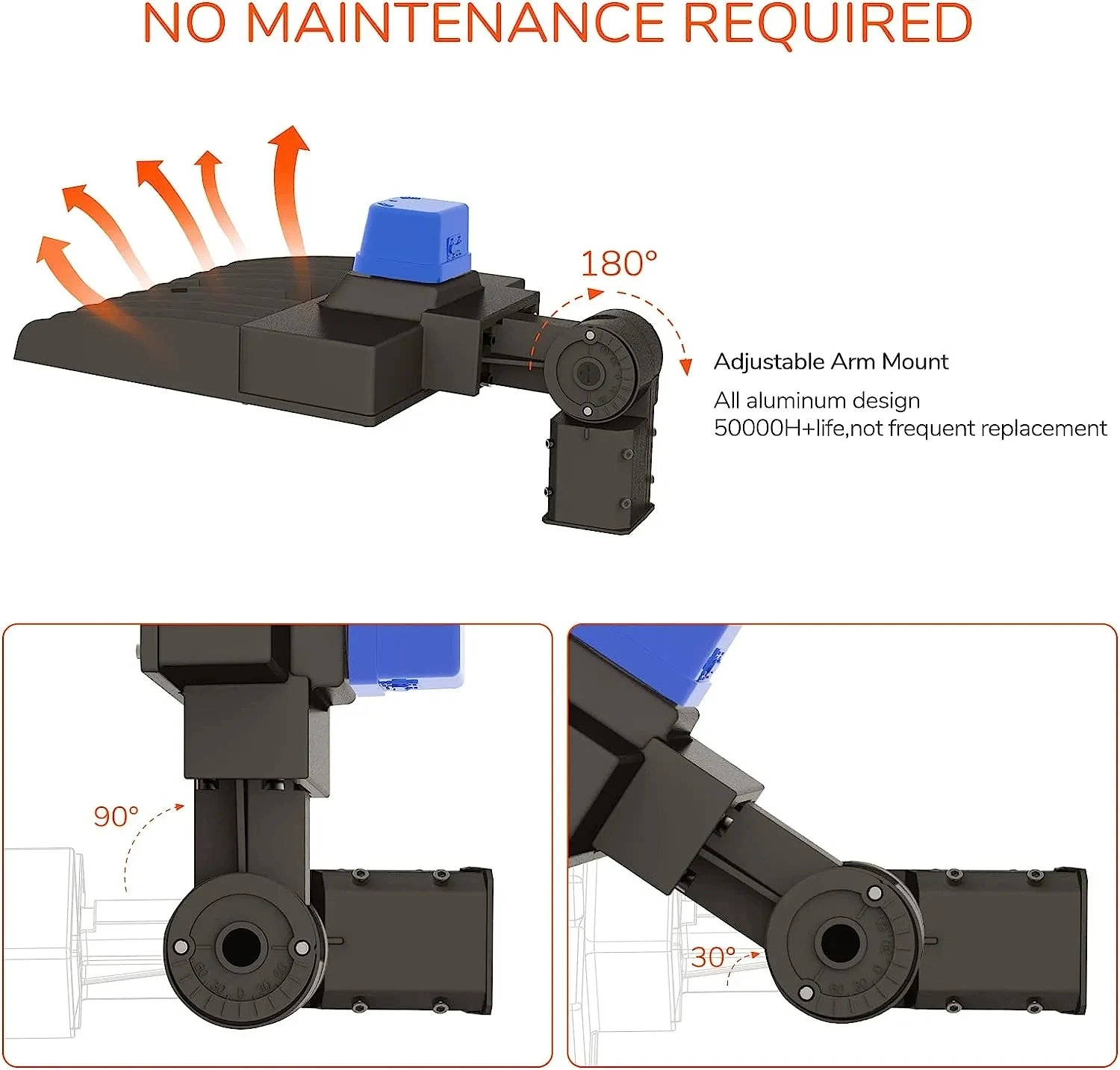 JJC LED Street Lights 50W LED Parking Lot Light 18500LM 125LM/W LED Street Lighting with Dusk to Dawn Photocell Sensor 5000K