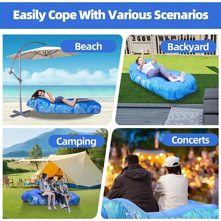 Inflatable Lounger Air Sofa Beach Bed with Pillow Couch Camping Chair Hammock with Sunshade for Hiking Travel Beach Park Picnics