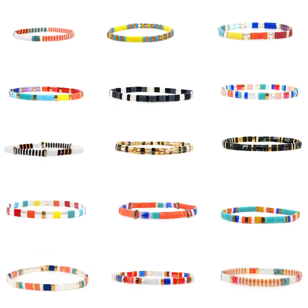 Minimalist Bohe 35 Colorful Miyuki Tila Beaded Bracelet Bohe Handmade Stacking Flat Beads Bracelet For Women Jewelry