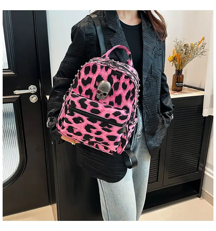Fashion Y2K skull leopard backpack female new fall and winter commuting travel small backpack