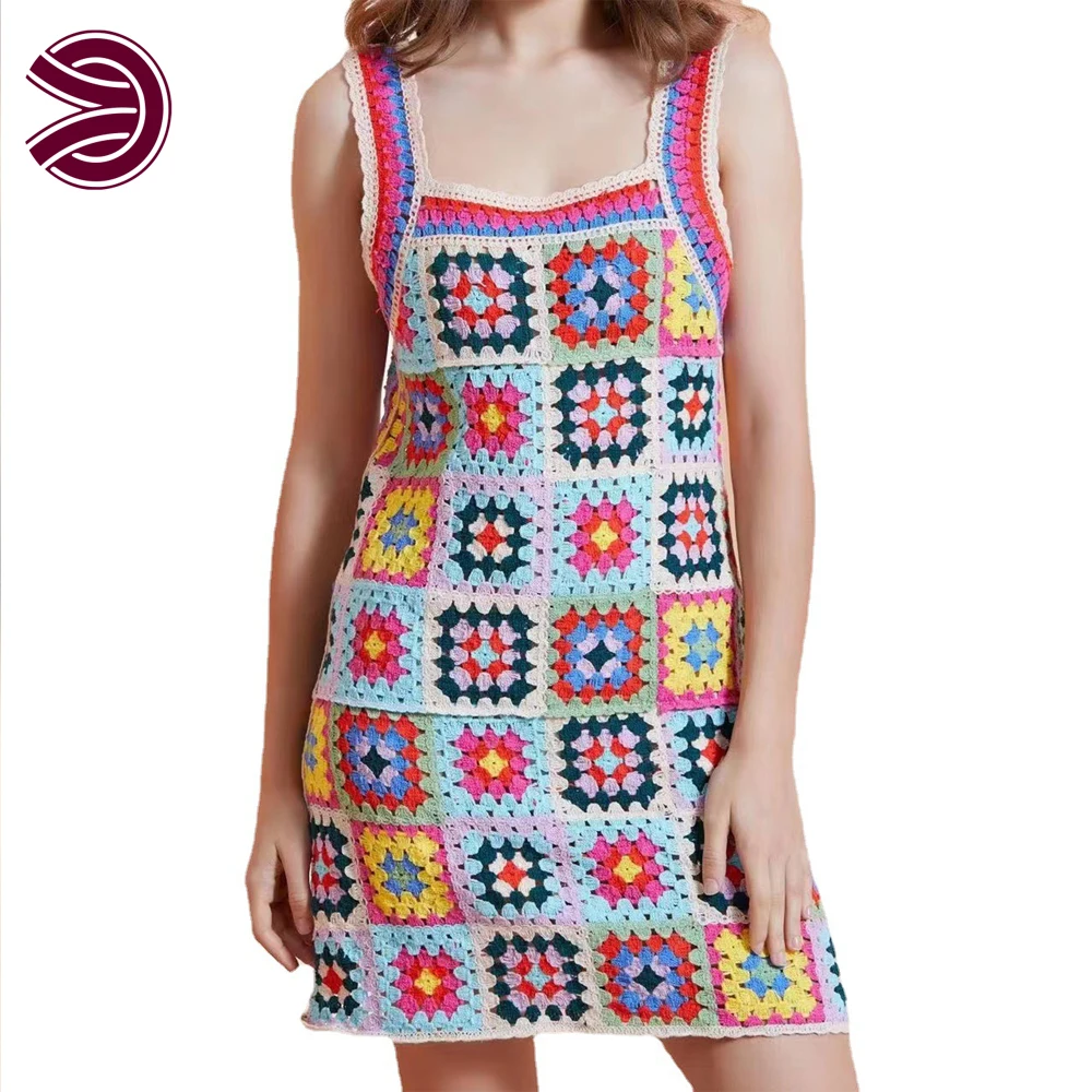 Summer Knit Cut-Out Hook Flower Dress Simple Versatile Sling Sleeveless Computer Knitted Crochet Dress Women