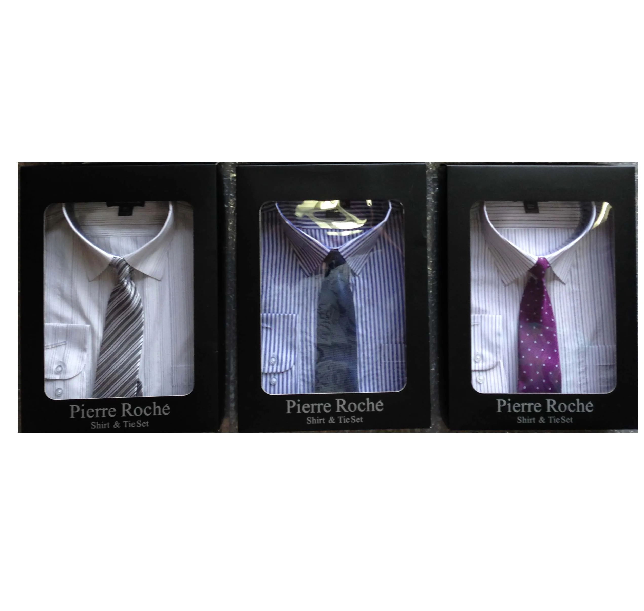 Мужская рубашка в полоску с длинным рукавом и галстуком в подарочной коробке