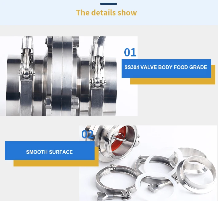 food grade Sanitary 304 stainless steel clamp welding type complete set of quick-connect butterfly valve