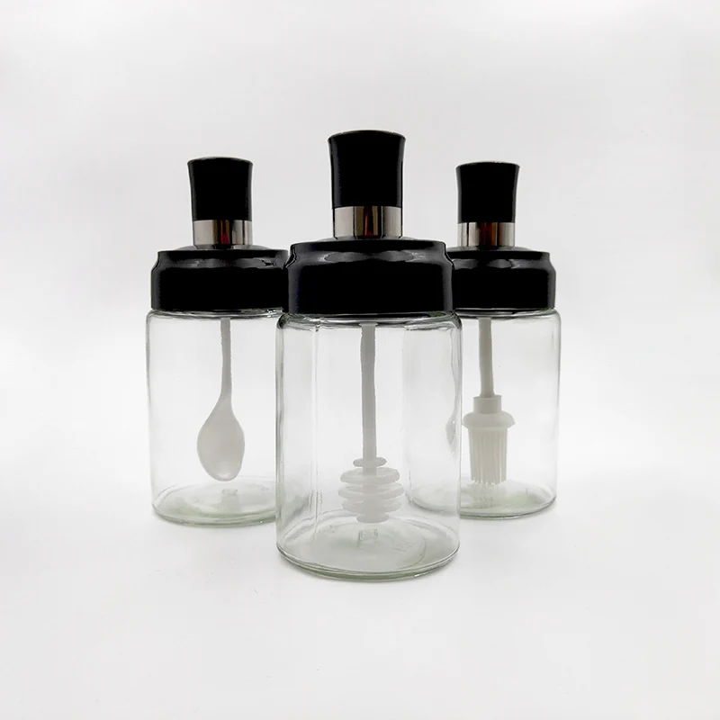 Glass spoon cover comprehensive flavoring bottle set  kitchen MSG salt sugar oil honey glass jar