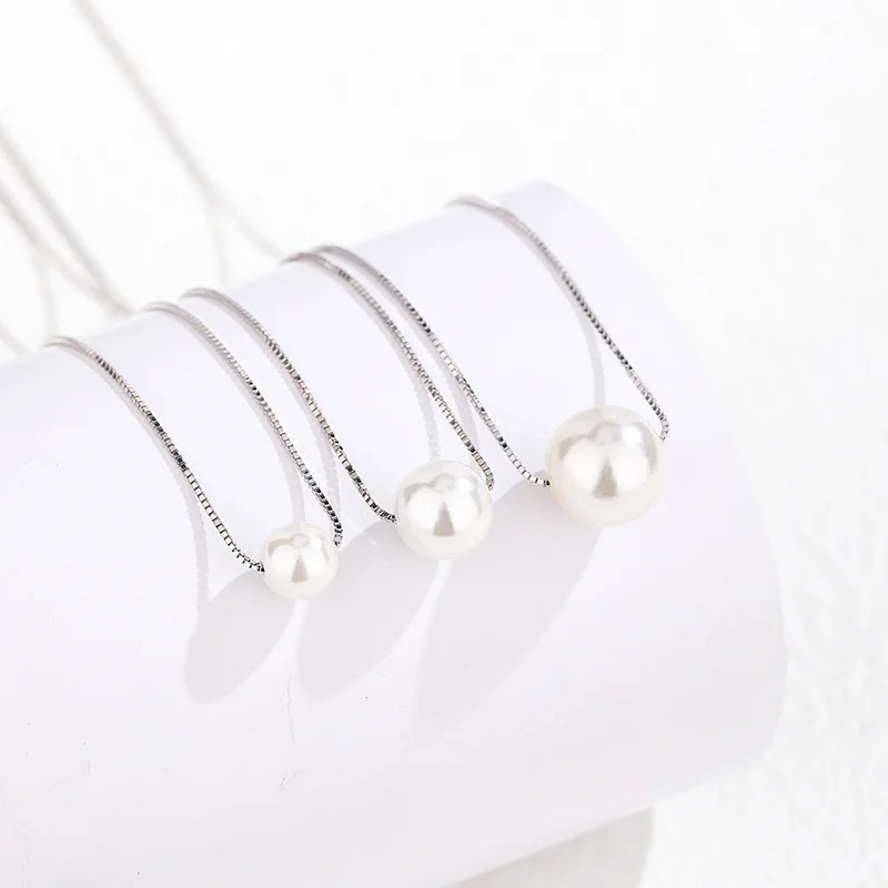 925 Sterling Silver 6mm 8mm 10mm Single Shell Pearl Necklace for Women