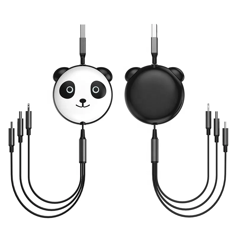 Wik-HS Wholesale Gift Cartoon USBC for iPhone Cables Micro B C Portable Retractable Cord USB Charger Cords 3 in 1 Charging Cable