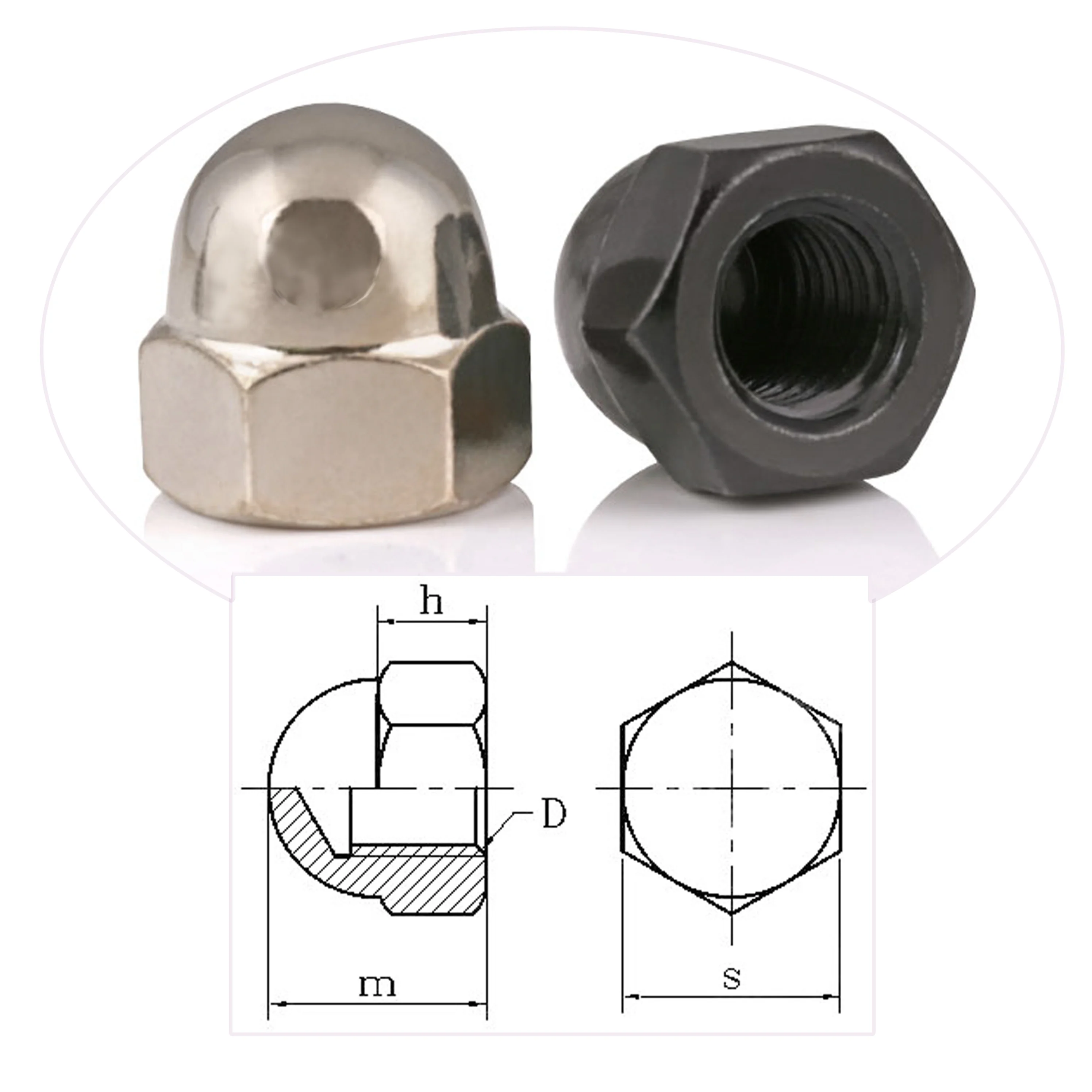 China factory 304 stainless steel anti-thread nut m3m4m5m6m8 nut cap