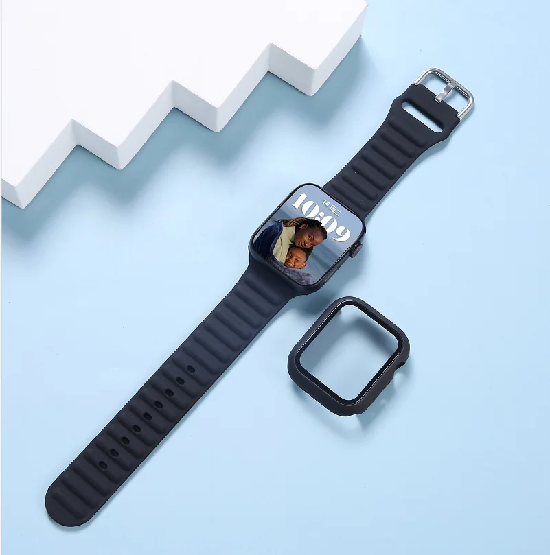Fashion Liquid Silicone  Watch Strap Replacement Protective  glass Cover Case Watch Strap Set For Iwatch 38/40/41mm