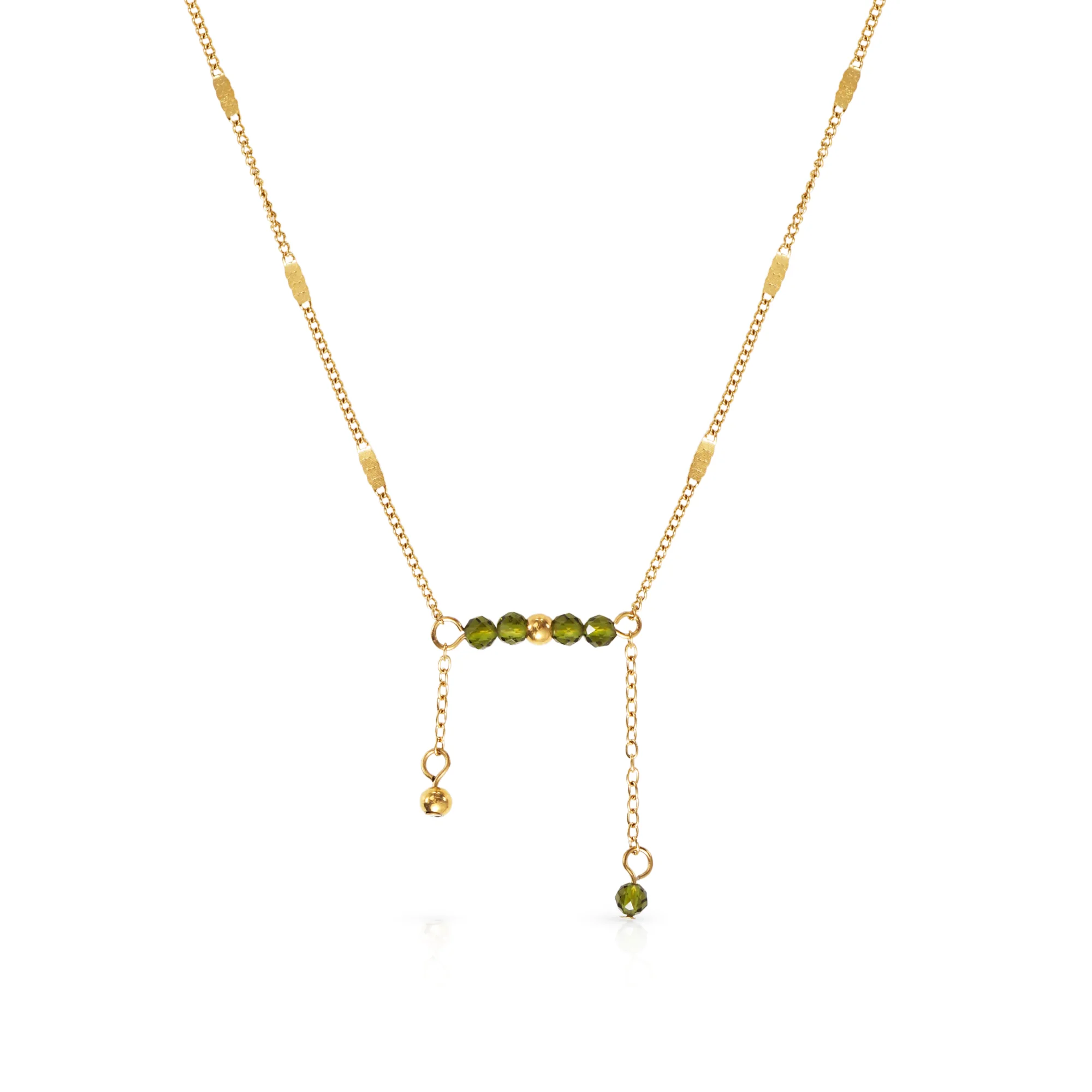Chris April in stock 316L stainless steel PVD gold plating waterproof olive zirconium crystal gold beads necklace