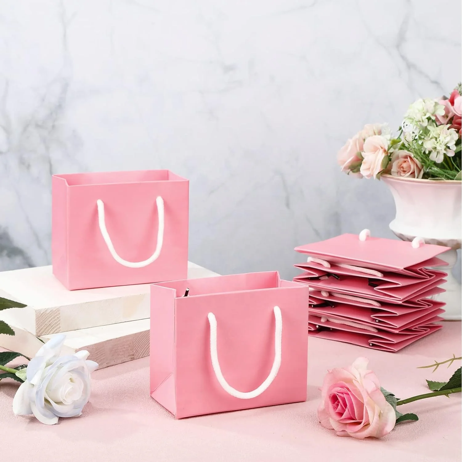 Free Design Customized Kraft Extra Small Gift Wrapping Shopping Paper Bag Favor Cardboard Cheap Pink Bags With Your Own Logo