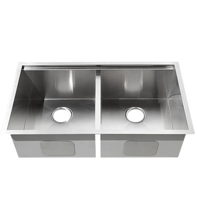 Hot Products Nano Titanium Black Gunmetal Handmade Kitchen Sinks Double Bowl Undermount Stainless Steel Kitchen Sink
