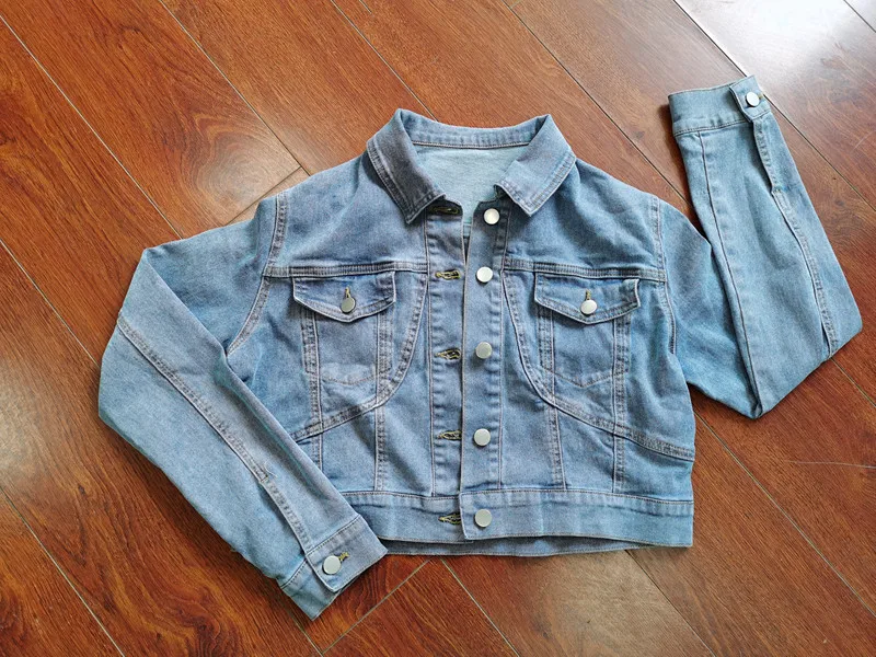 vintage y2k clothing 2022 women ladies denim clothing casual blue long sleeve button cropped denim jean jacket denim shorts set