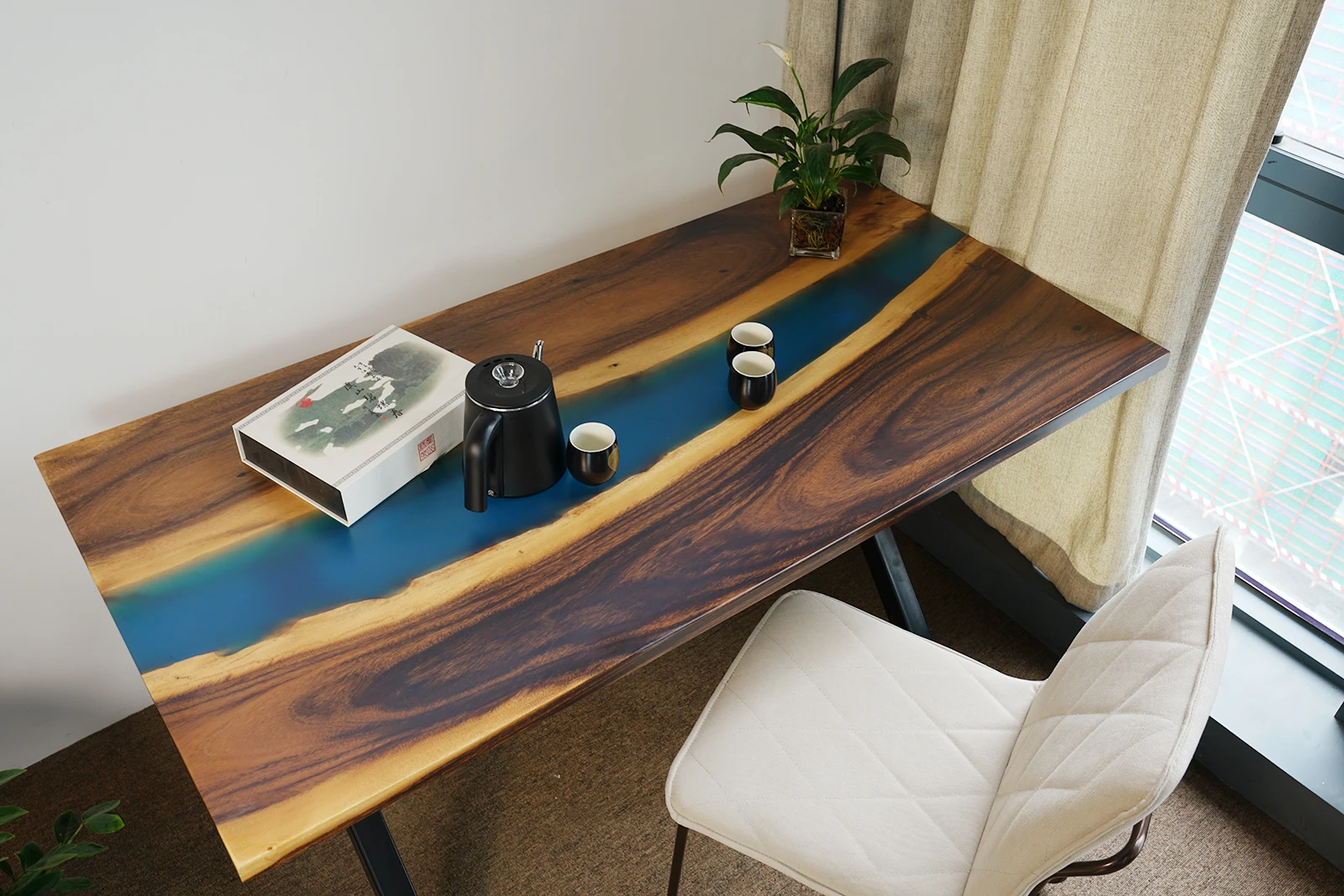 Epoxy resin solid wood Mosaic map river coffee table epoxy resin dining table