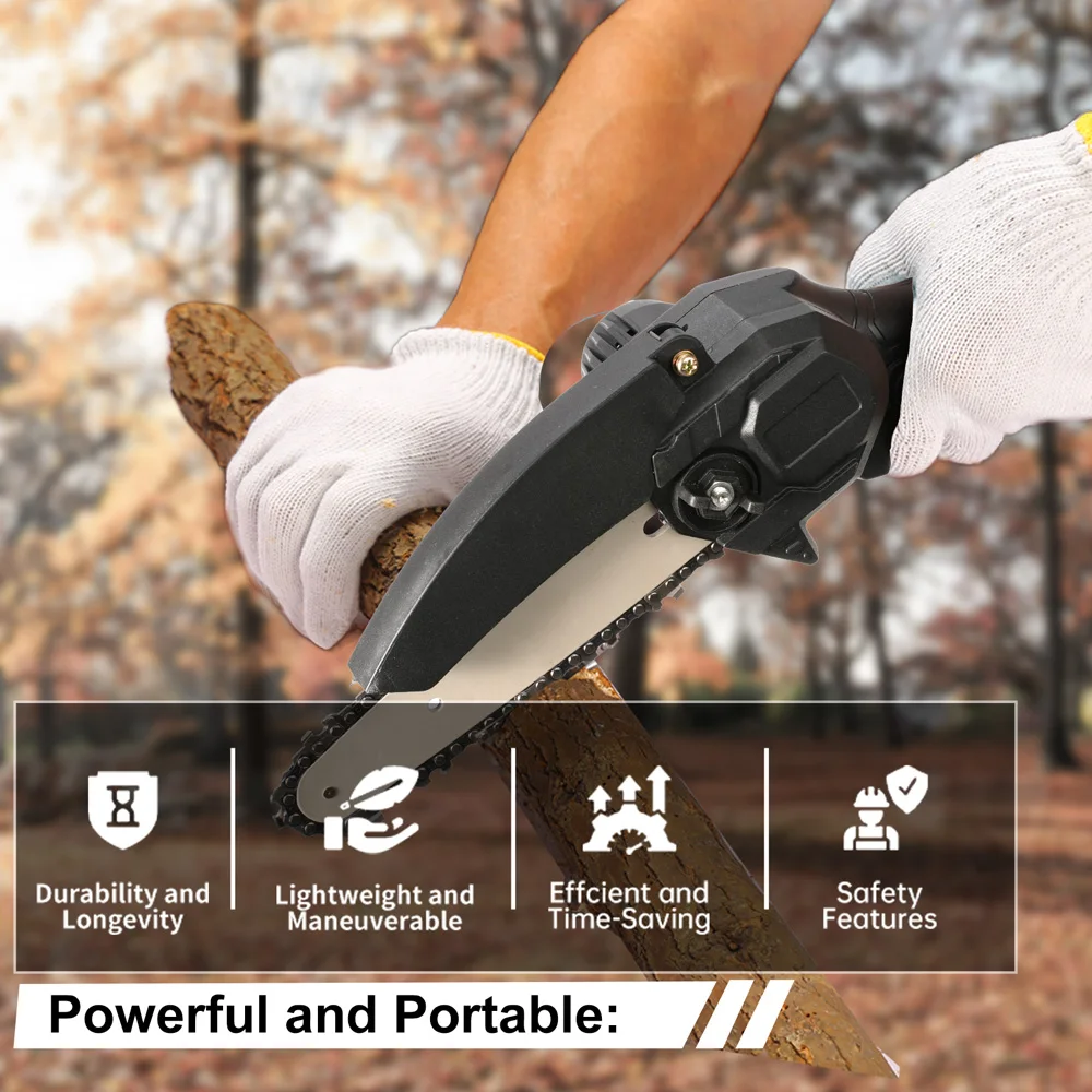 Portable Garden Tools Rechargeable Battery Power Chain Saw 21v Cordless Electric Chainsaw 6 Inch For Work