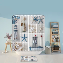 Hot sale European polyester shower curtain 3d shower curtain mat with seascape