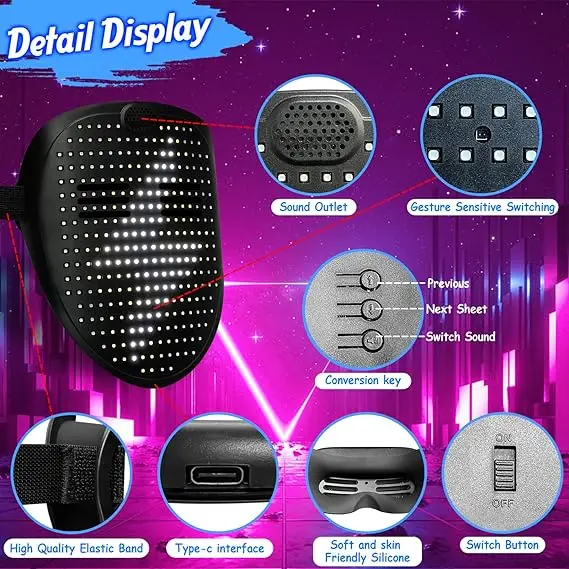 New arrival music LED Light Up Mask Digital Luminous Mask for Costume Cosplay Masquerade