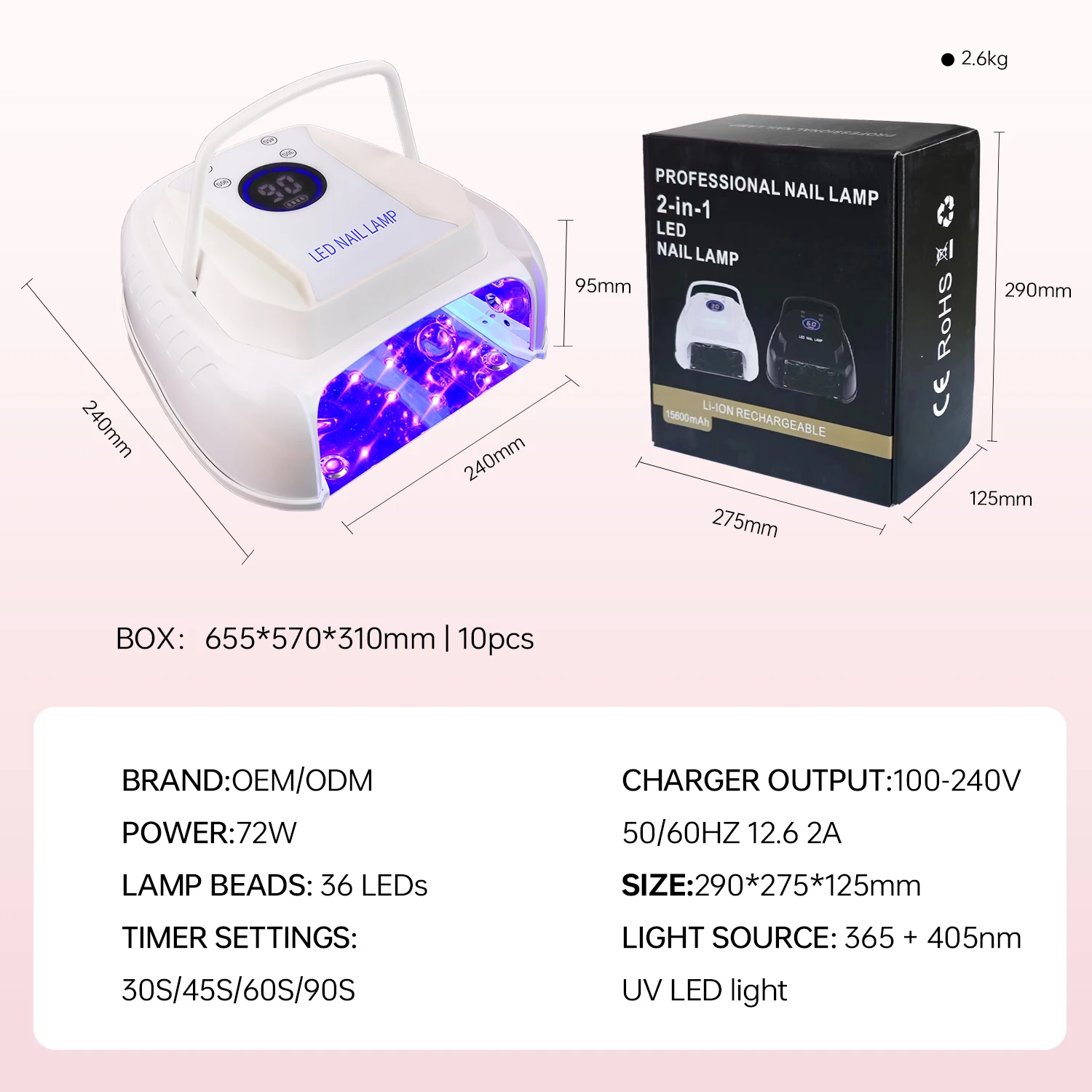 IPHF 2024 2 in 1 UV LED Nail Lamp Professional Fast Curing Gel Nail Light for  Home Nail Salon Manicure