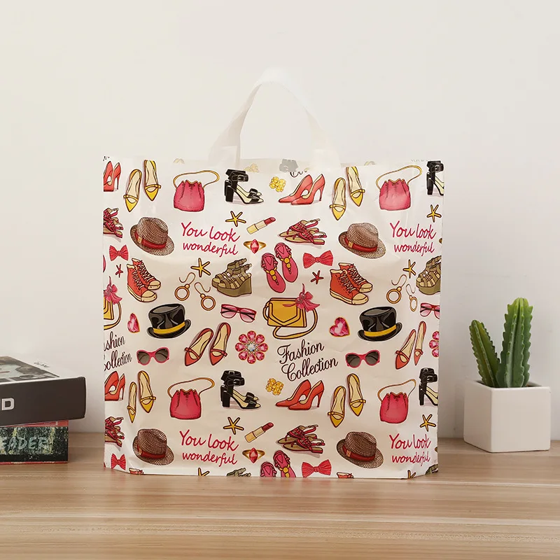 Cloth Shoes Packing Gift Handle Bag Store Small Shopping Bags Christmas Candy Pouch Multi- Patterns Small Plastic HDPE Printing