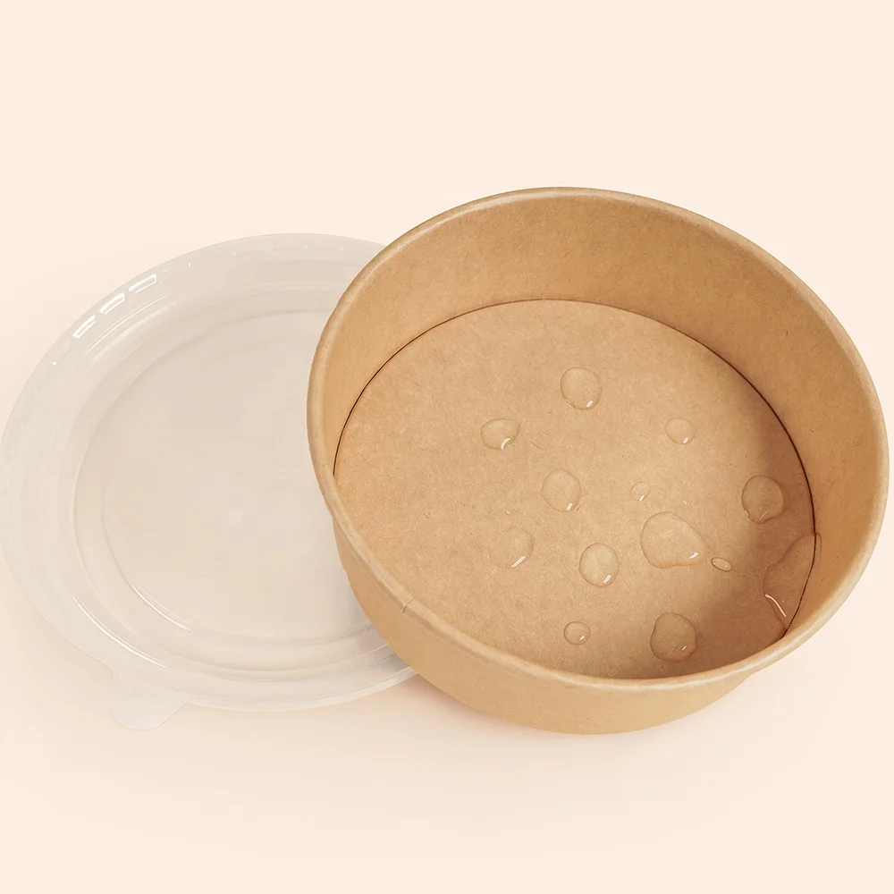 customize logo printing disposable kraft paper bowl paper salad box round paper container with OPS lid for fast food fruit snack