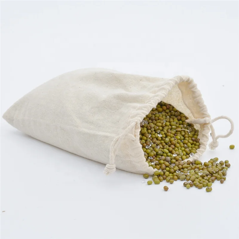 wholesale 100% small large fair trade linen organic custom print muslin cotton canvas drawstring bag white high quality