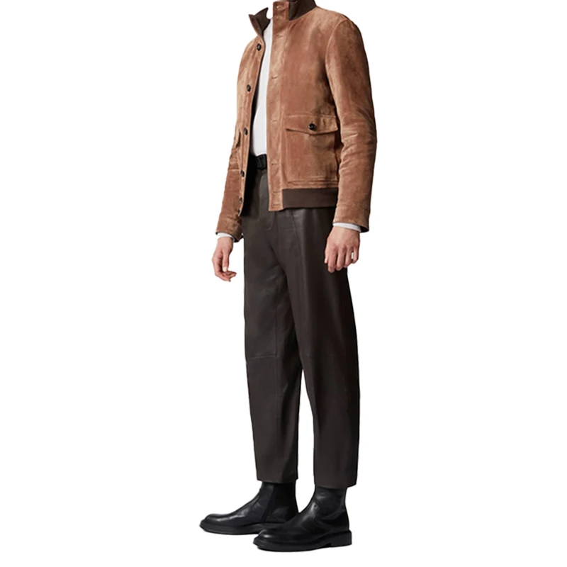 Customize Luxury Fashion Plus Size Button Stand Collar Winter Warm Slim Fit Faux Suede Jacket For Men