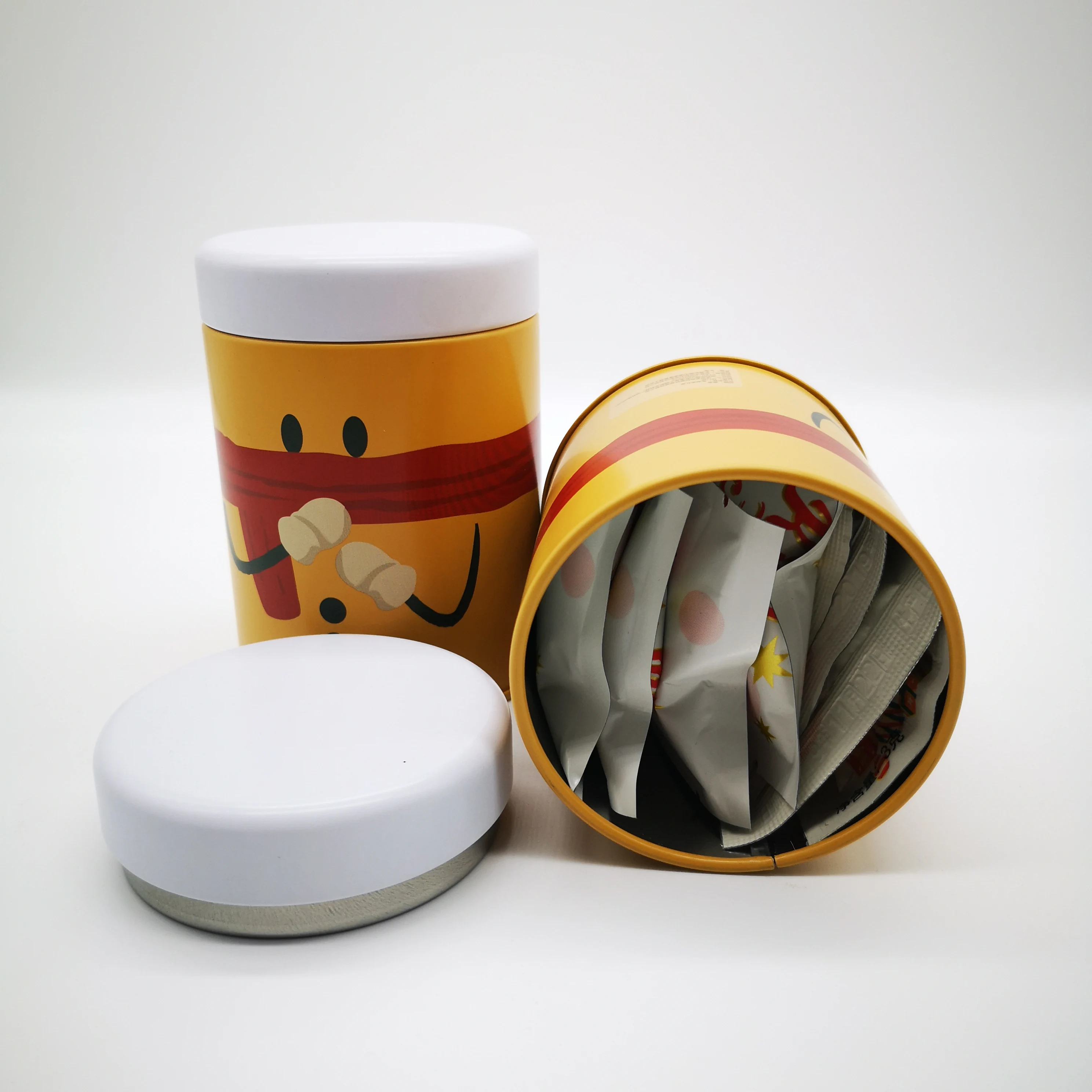 
Empty Round Tea and Coffee Bean Packaging Tin Can With Plug Lid 