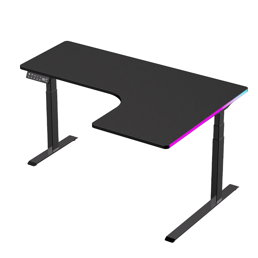 Gaming Computer Desk L-Shaped Corner Office Table RGB LED Carbon Wireless Charger USB-for Gamers Racers Workstation Black
