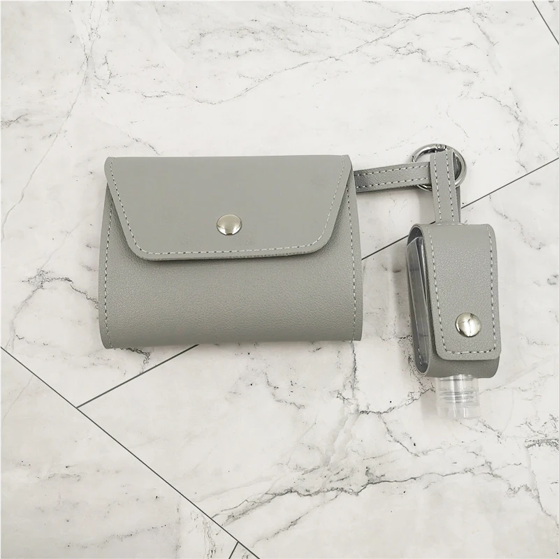 Mini Hand Sanitizer 30ml Empty bottle Keychain with leather Storage Case Holder for pesonal care