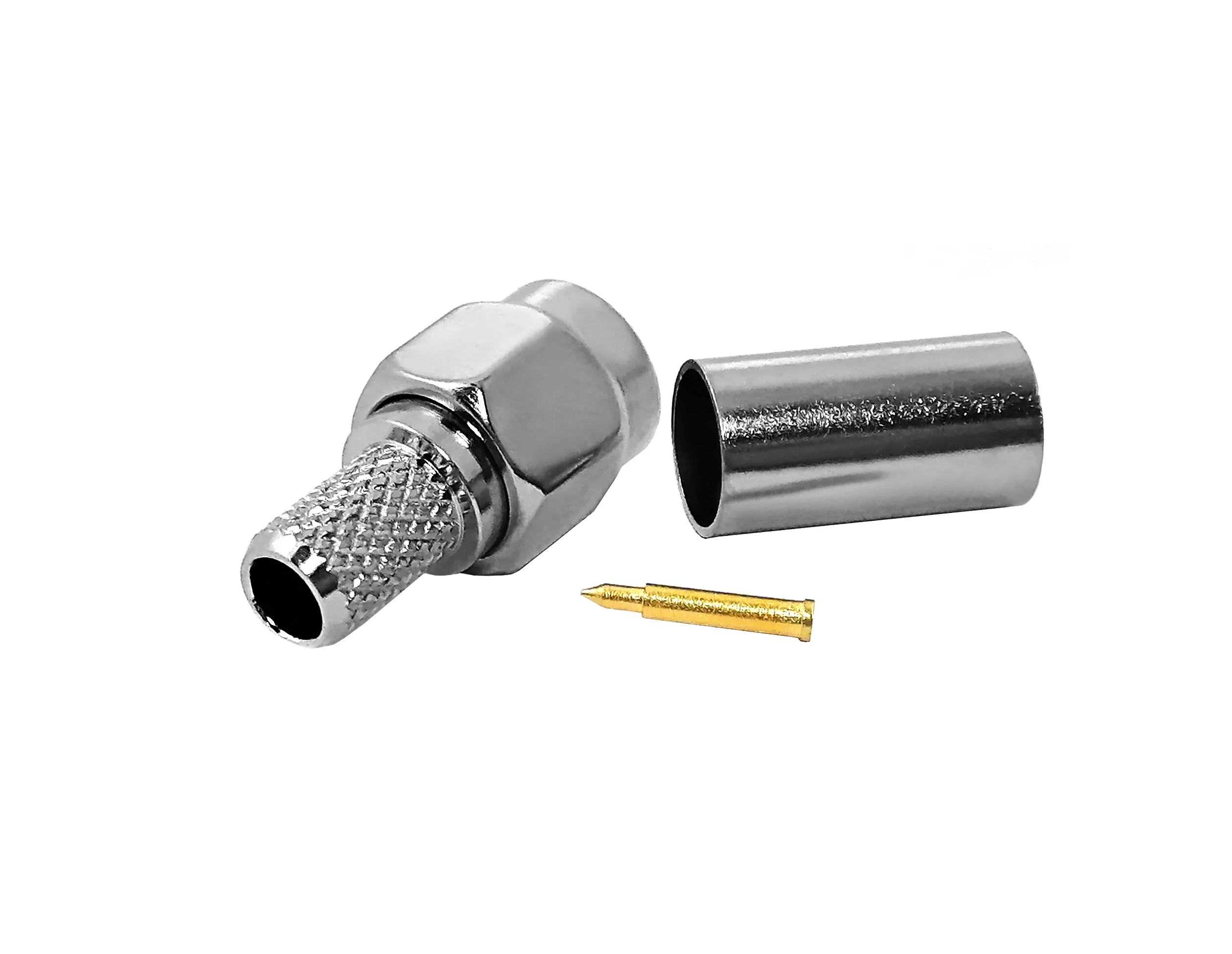 SMA Male (Plug) Connector For RG58  RG141 RG303 LMR-195  0.195 inch Cable  Crimp  Solder nickel plated brass Body